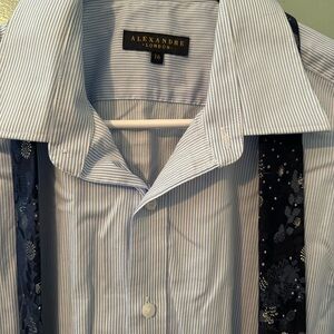 Light Blue and White Pinstripe Dress Shirt with Tie